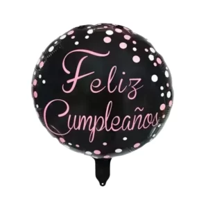 Globo Metalizado Feliz Cumpleaños Fuscia y Negro 18″
