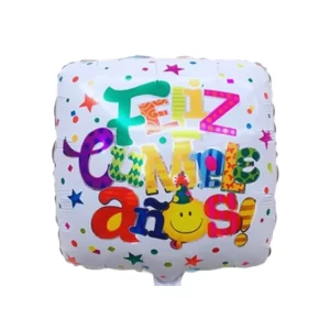 Globo Metalizado Cuadrado Feliz Cumpleaños Carita 18"