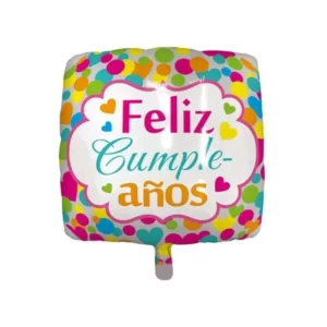 Globo Metalizado Cuadrado Feliz Cumpleaños Polka 18"