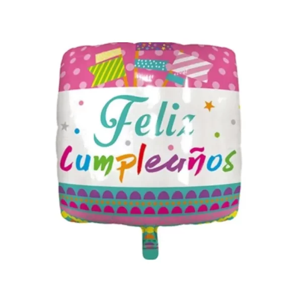 Globo Metalizado Cuadrado Feliz Cumpleaños Rosa 18"