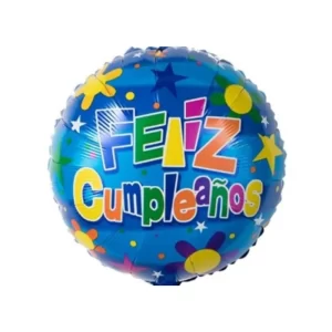 Globo Metalizado Feliz cumpleaños Azul Flores 18"