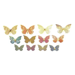 MARIPOSAS DECORATIVAS BORDE DORADO X 12 UND